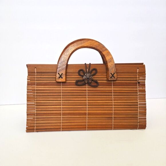 Boho Wooden Colapsible Small Purse Top Handle Mini Bag - Picture 1 of 10